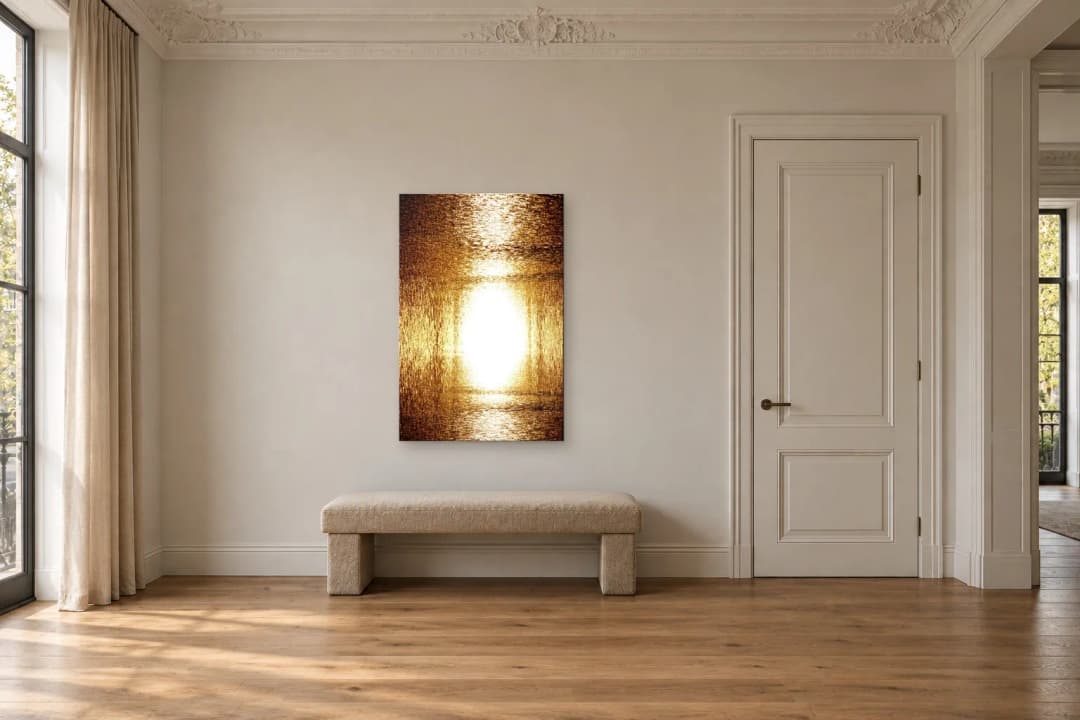 White Core on a hallway wall at 120 × 80 cm, to scale