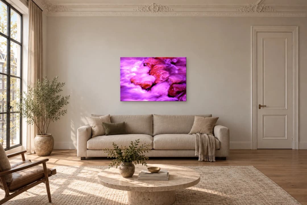 Soft Surge on a living room wall at 120 × 80 cm, to scale