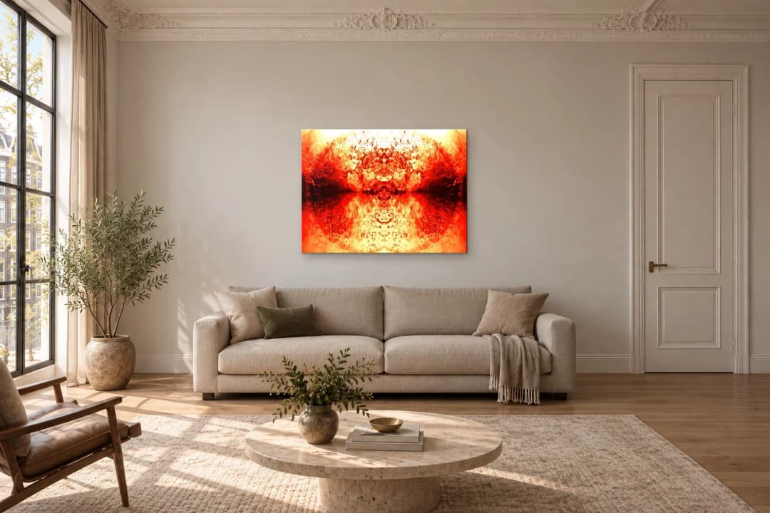 Split Breath on a living room wall at 120 × 90 cm, to scale